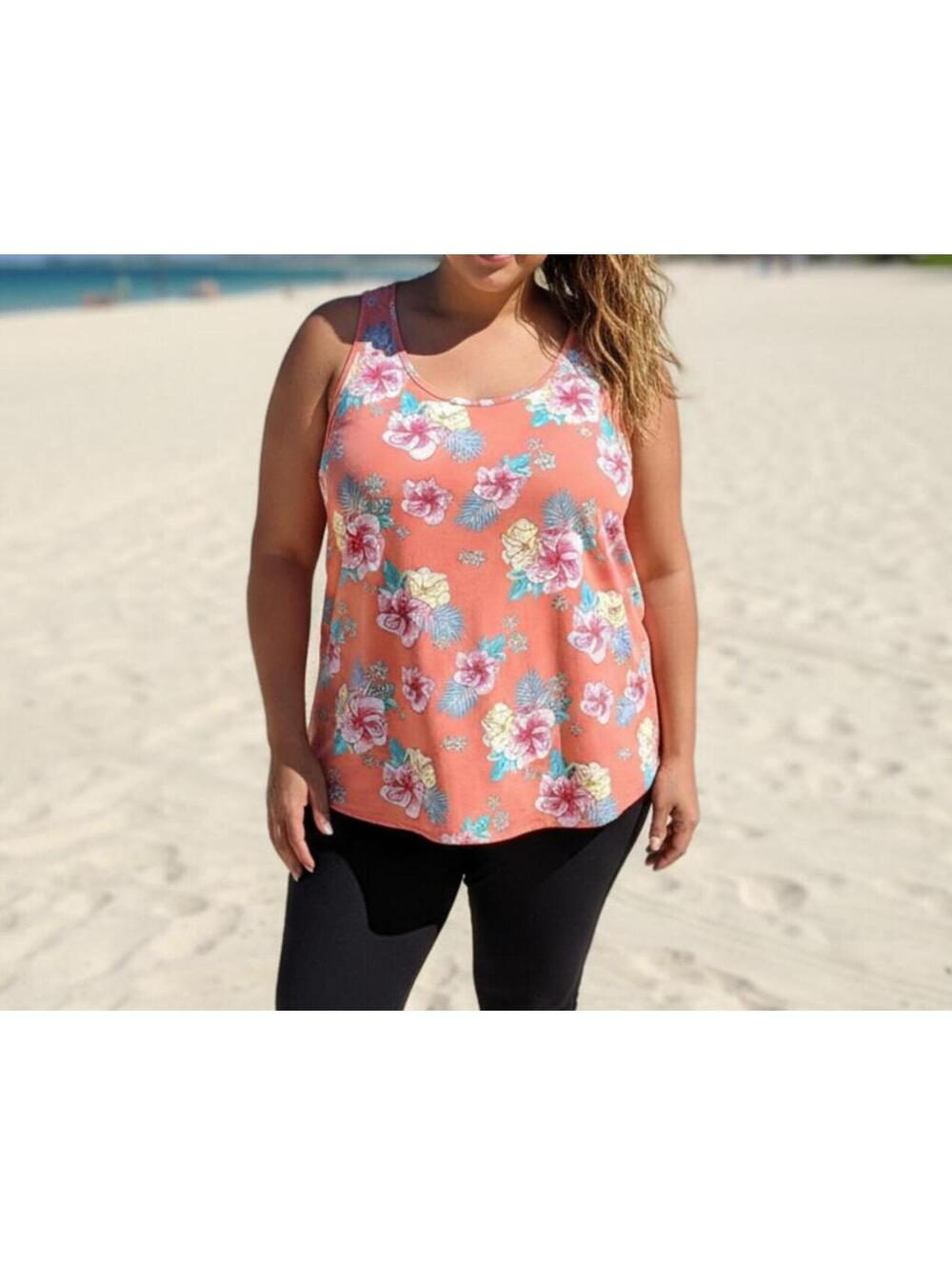 TOP by Time and True size 2XL (20) Women's Floral Sleeveless Tank Orange